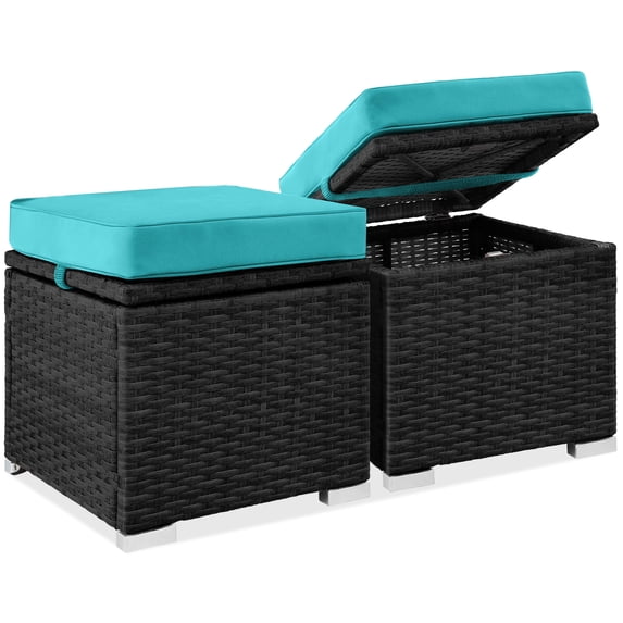 Best Choice Products Set of 2 Wicker Ottomans, Multipurpose Furniture w/ Removable Cushions - Black/Teal