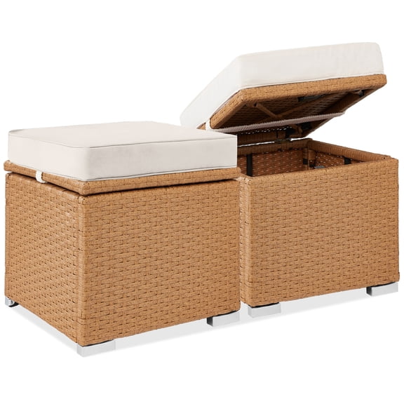 Best Choice Products Set of 2 Wicker Ottomans, Multipurpose Furniture w/ Removable Cushions - Ivory/Natural