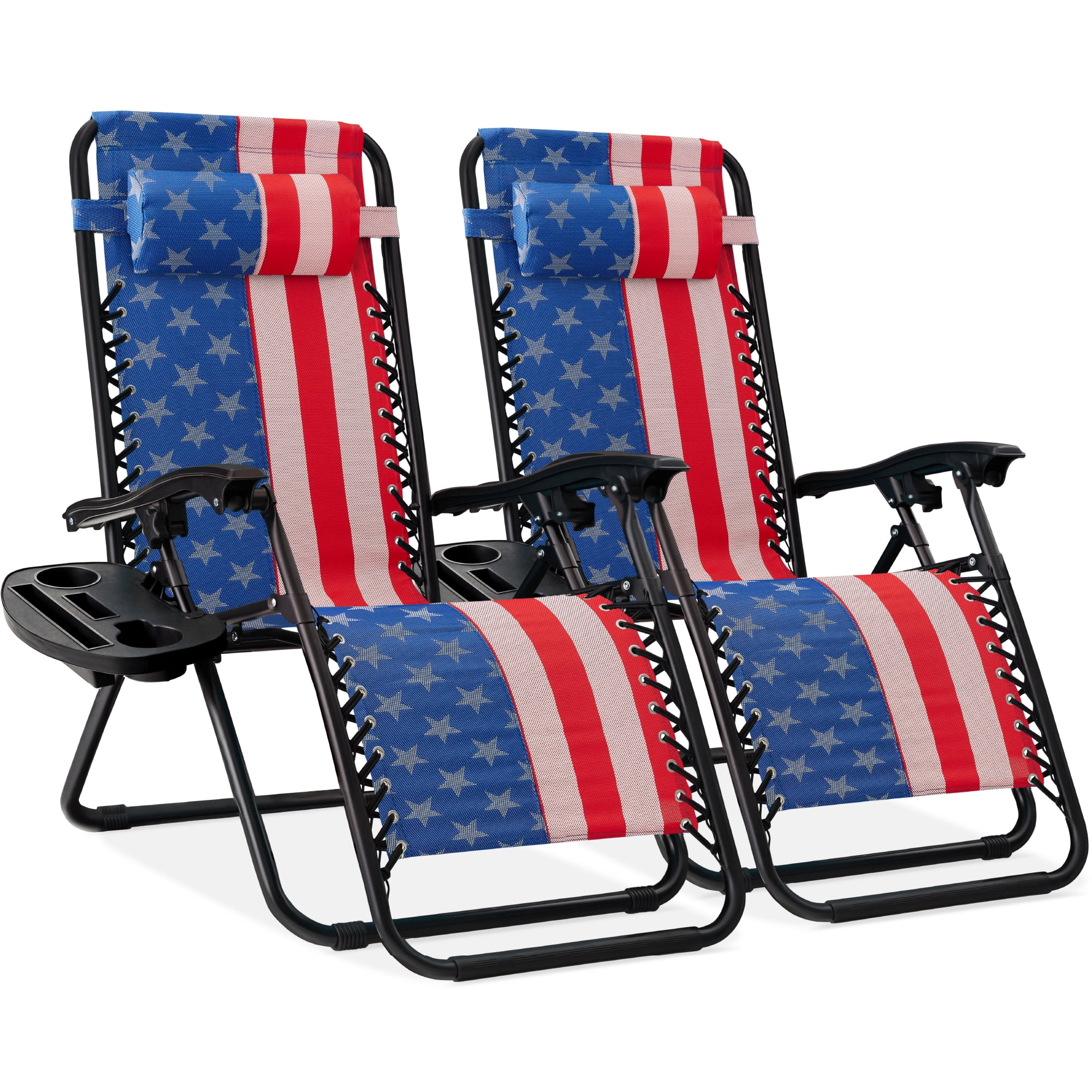 Best Choice Products Set of 2 Zero Gravity Lounge Chair Recliners for Patio, Pool w/ Cup Holder Tray - American Flag