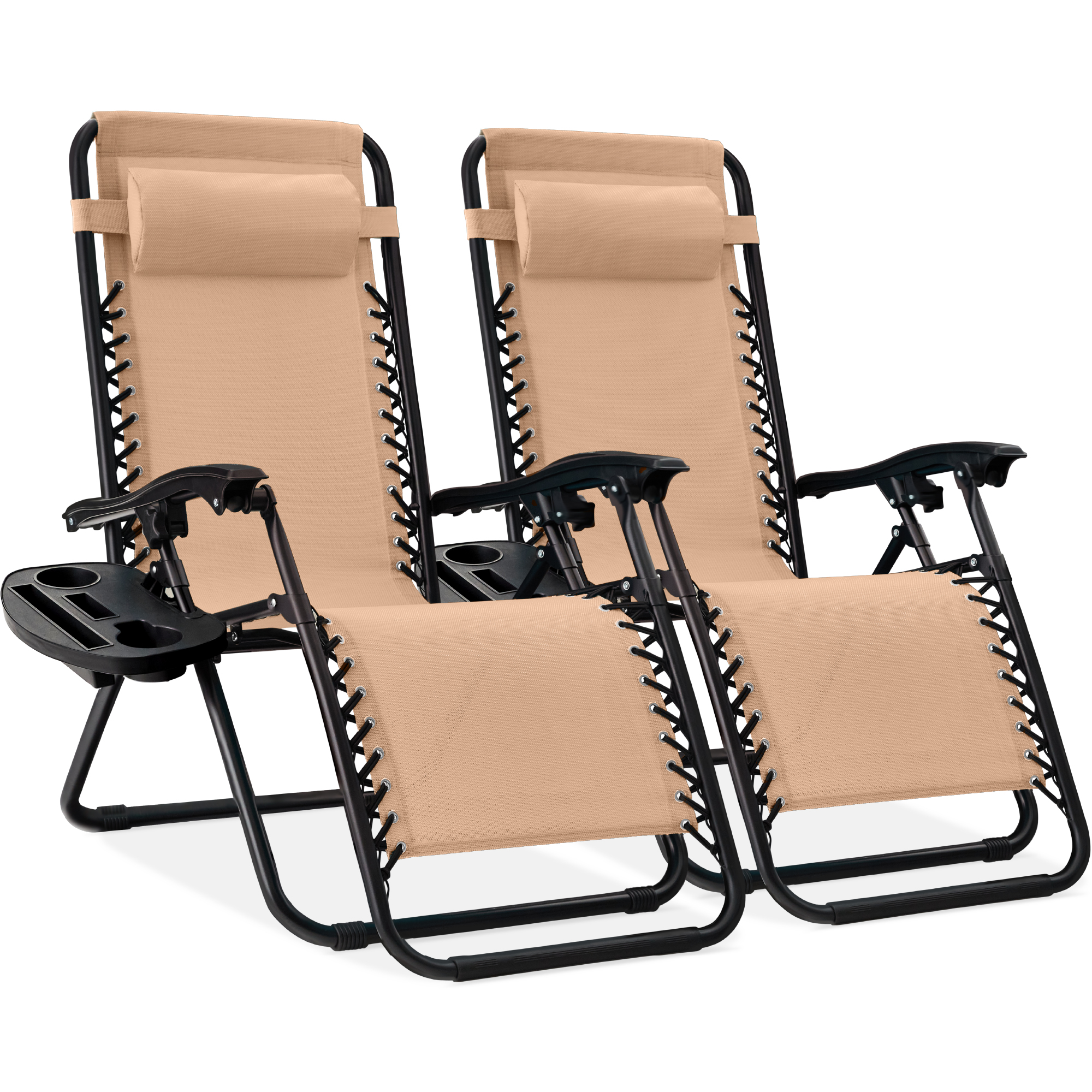 Best Choice Products Set of 2 Zero Gravity Lounge Chair Recliners for Patio, Pool w/ Cup Holder Tray - Beige - image 1 of 9