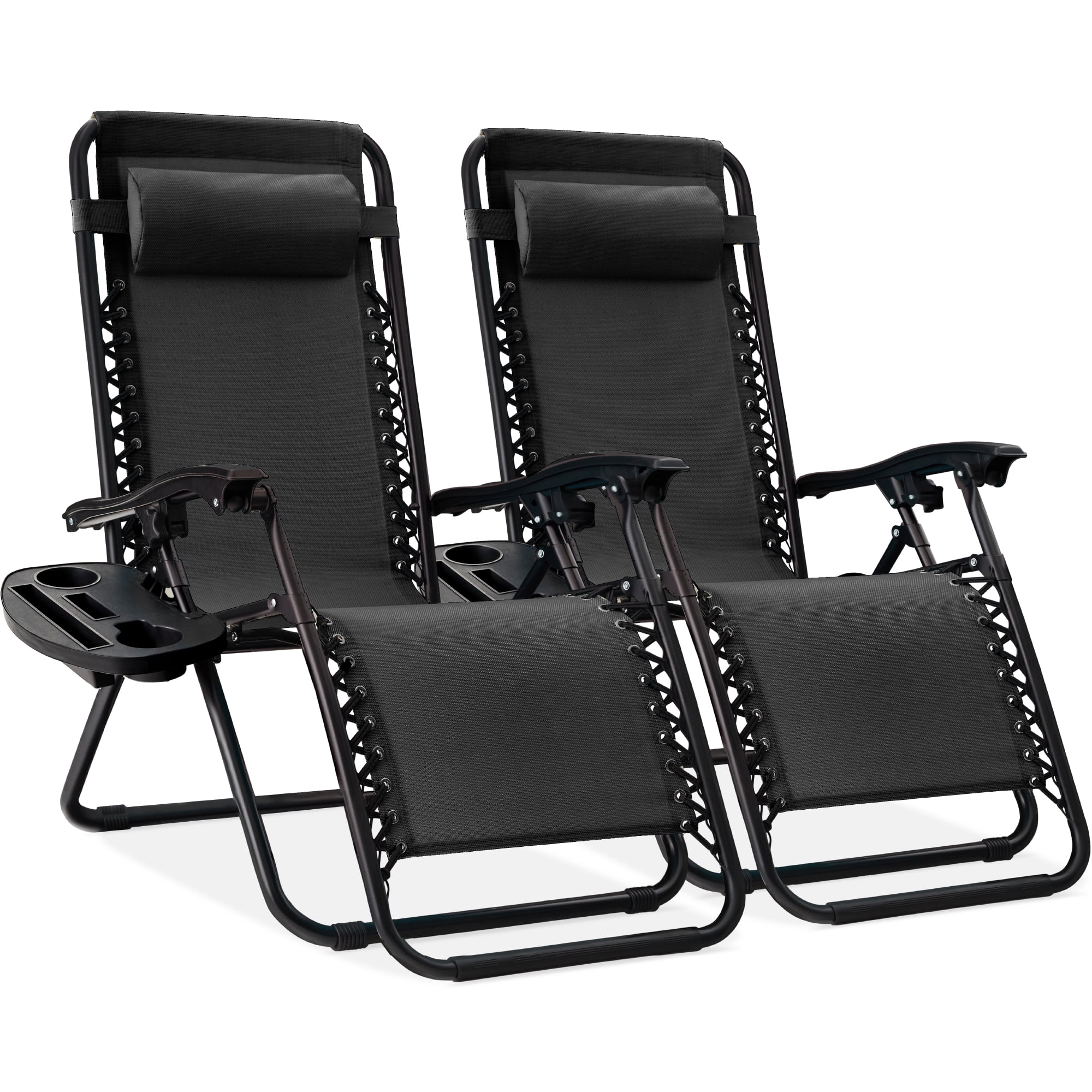 Best Choice Products Set of 2 Zero Gravity Lounge Chair Recliners for Patio, Pool w/ Cup Holder Tray - Black