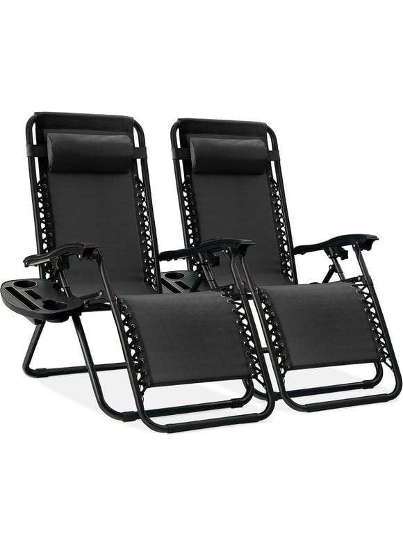 Best Choice Products Set of 2 Zero Gravity Lounge Chair Recliners for Patio, Pool w/ Cup Holder Tray - Black