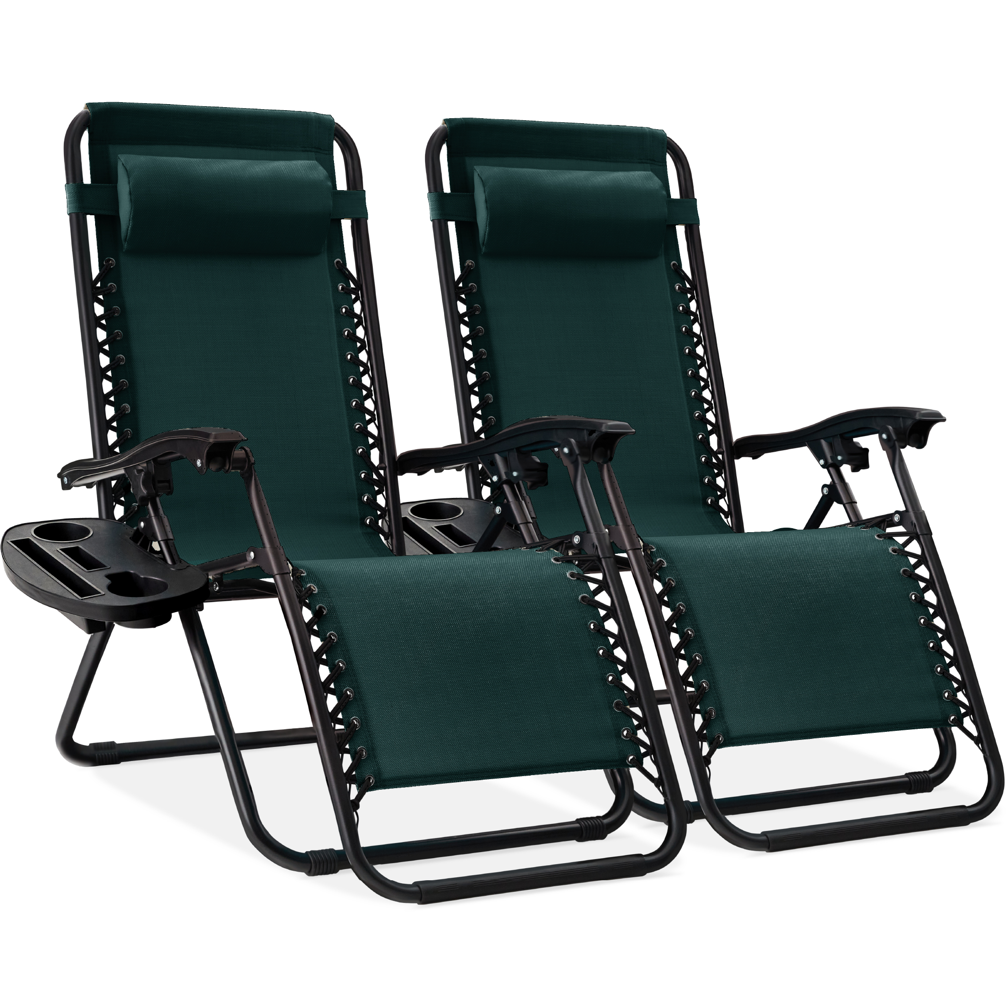 Best Choice Products Set of 2 Zero Gravity Lounge Chair Recliners for Patio, Pool w/ Cup Holder Tray - Forest Green - image 1 of 8