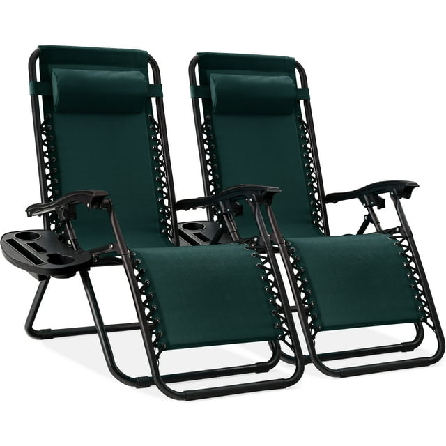 Best Choice Products Set of 2 Zero Gravity Lounge Chair Recliners for Patio, Pool w/ Cup Holder Tray - Forest Green
