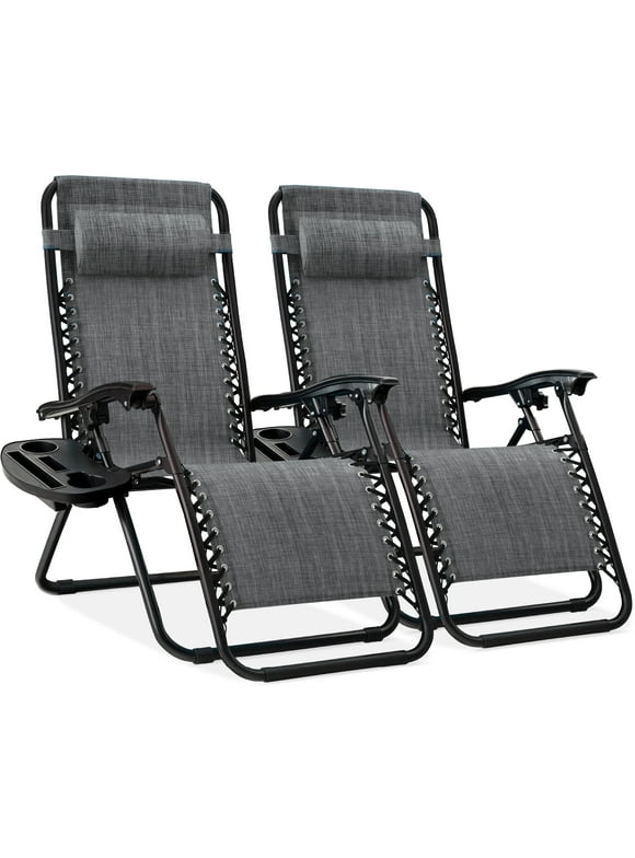 Best Choice Products Set of 2 Zero Gravity Lounge Chair Recliners for Patio, Pool w/ Cup Holder Tray - Gray