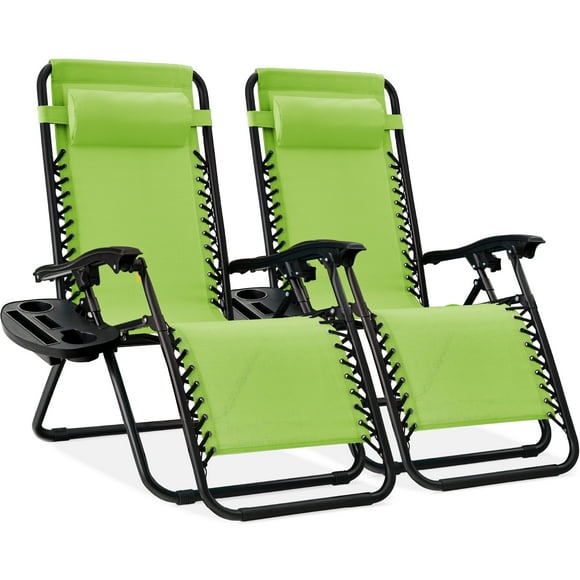 Best Choice Products Set of 2 Zero Gravity Lounge Chair Recliners for Patio, Pool w/ Cup Holder Tray - Lime Green