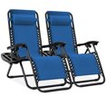 thumbnail image 1 of Best Choice Products Set of 2 Zero Gravity Lounge Chair Recliners for Patio, Pool w/ Cup Holder Tray - Marine Blue/Black, 1 of 9