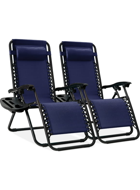 Best Choice Products Set of 2 Zero Gravity Lounge Chair Recliners for Patio, Pool w/ Cup Holder Tray - Navy Blue