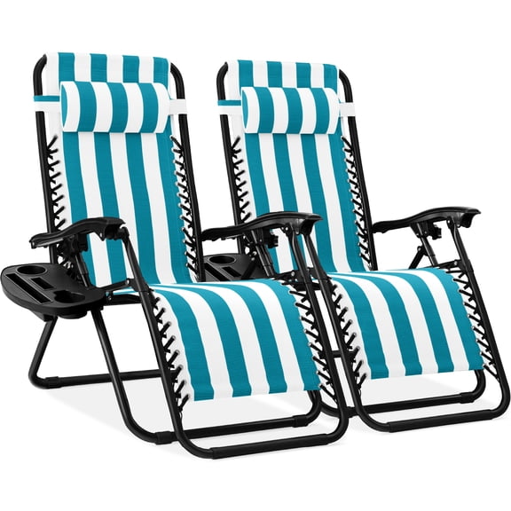 Best Choice Products Set of 2 Zero Gravity Lounge Chair Recliners for Patio, Pool w/ Cup Holder Tray - Peacock Striped