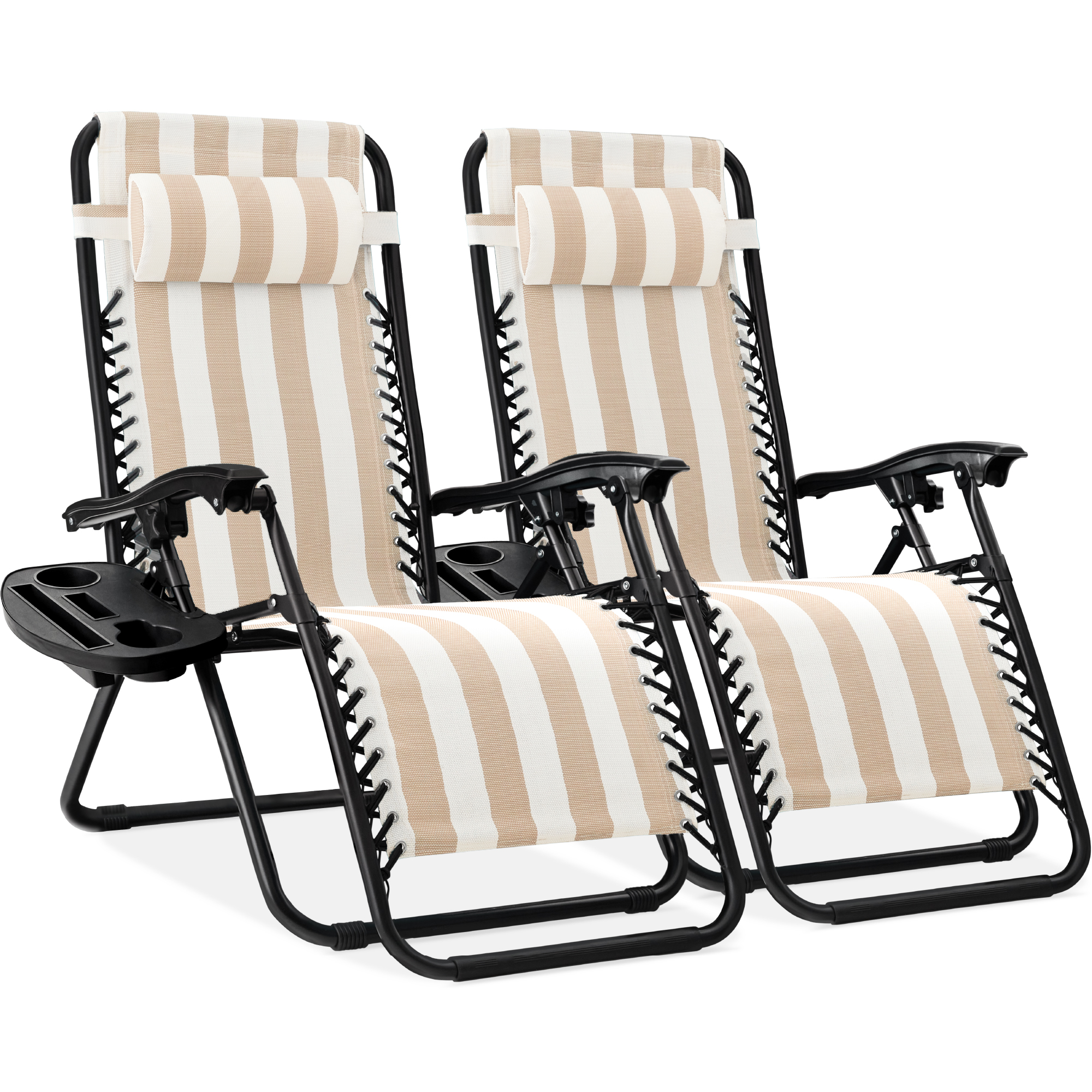 Best Choice Products Set of 2 Zero Gravity Lounge Chair Recliners for Patio, Pool w/ Cup Holder Tray - Tan Striped - image 1 of 8