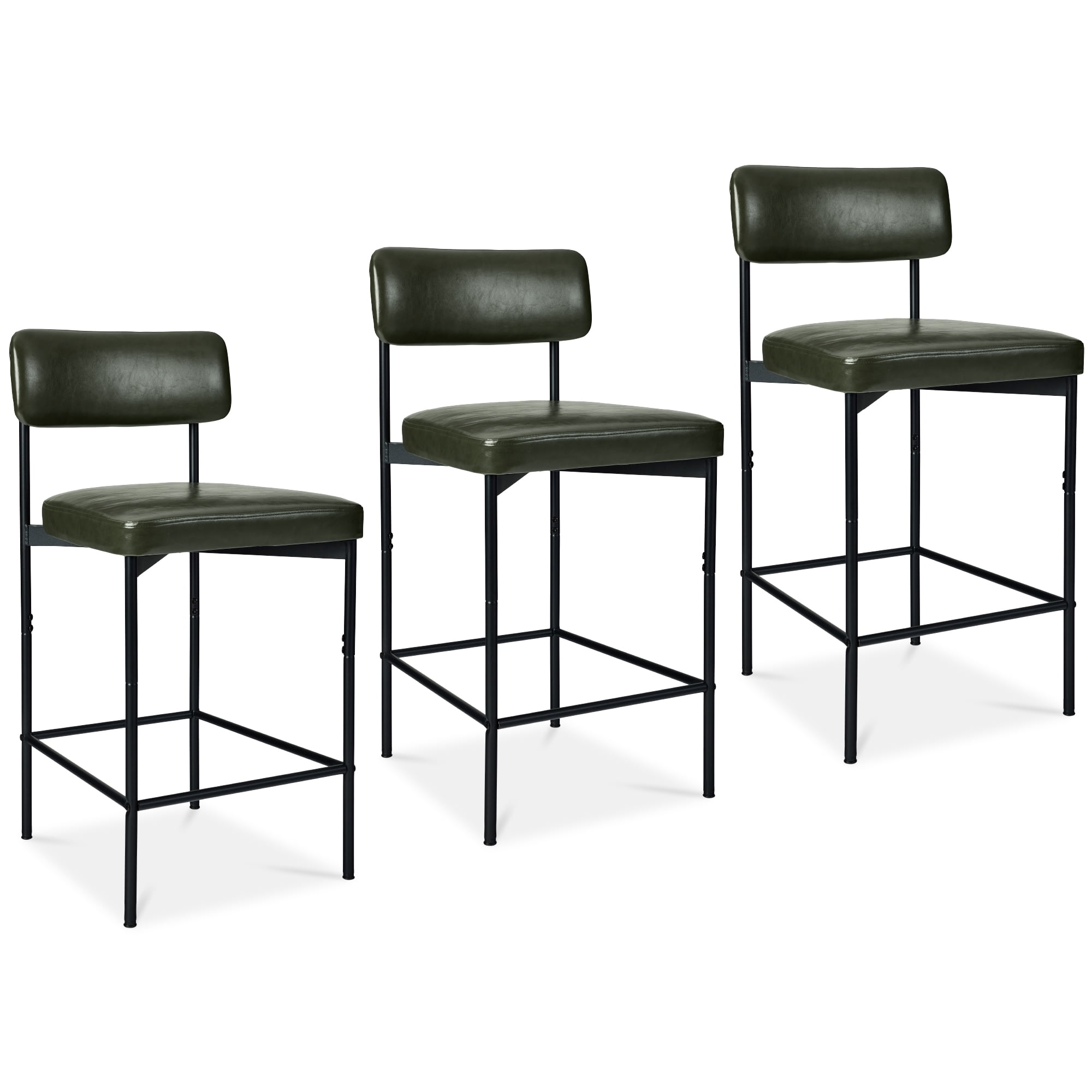 Best Choice Products Set of 3, Armless Counter Height Bar Stools, Modern PU Faux Leather Stools - Moss Green