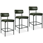 Best Choice Products Set of 3, Armless Counter Height Bar Stools, Modern PU Faux Leather Stools - Moss Green
