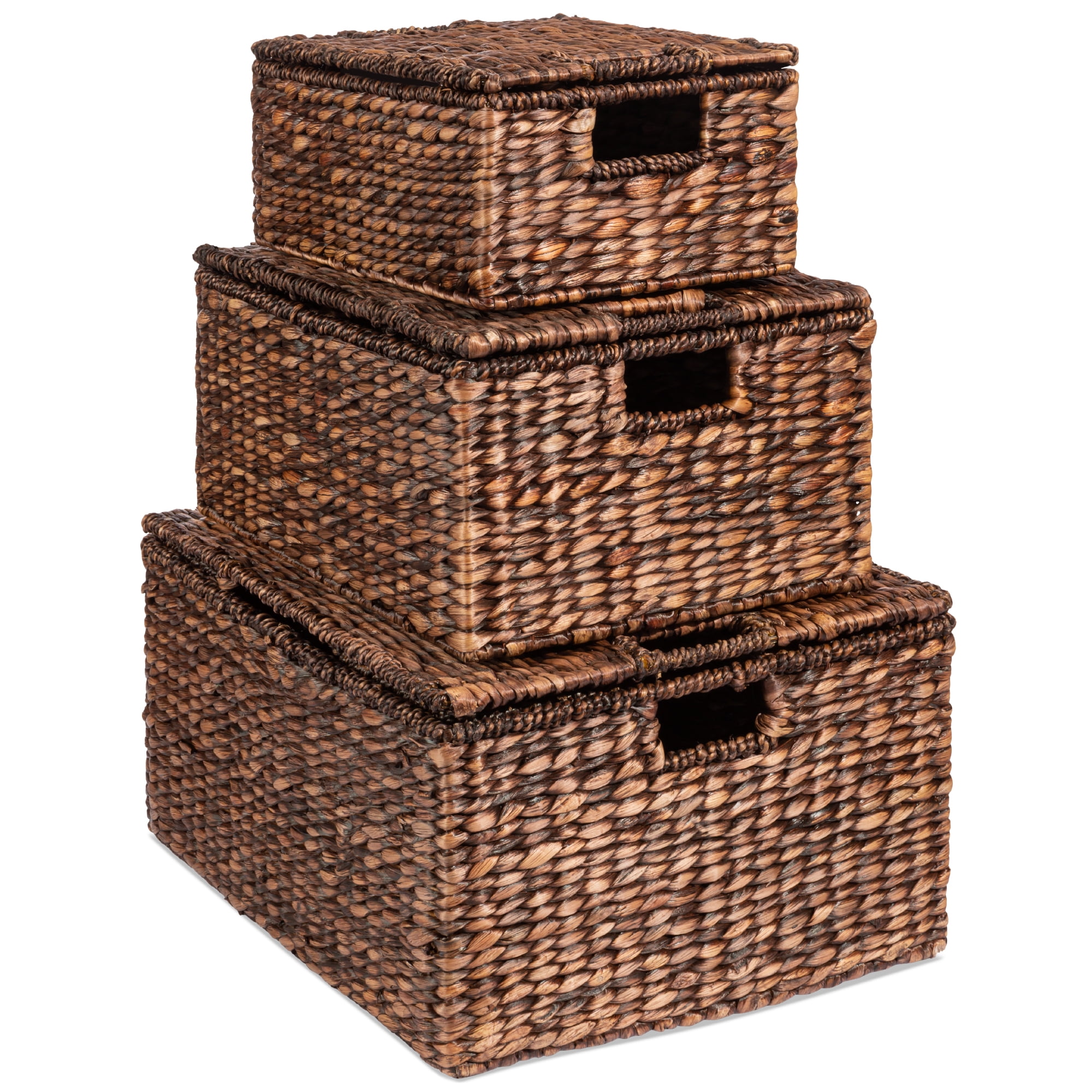 Best Choice Products Set of 4 Multipurpose Stackable Seagrass Storage Laundry Baskets with Insert Handles - Brown