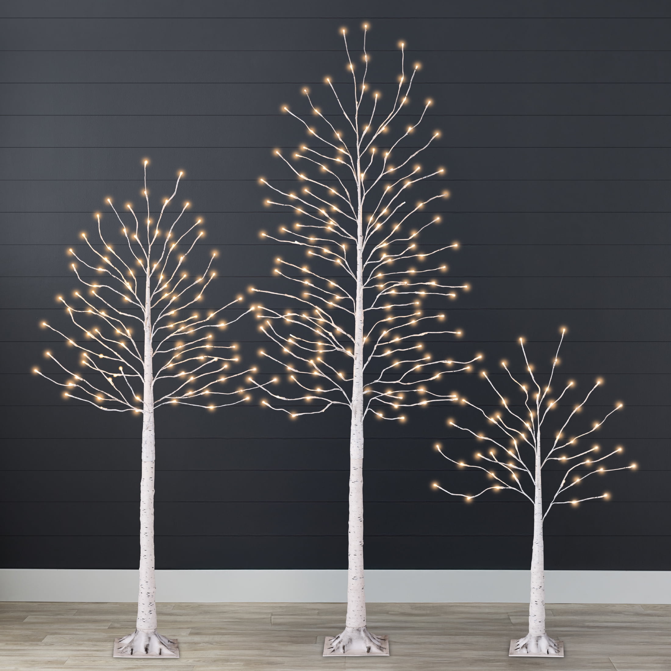 Set of 3 White LED Lighted Birch Trees for Indoor/Outdoor
