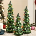 thumbnail image 1 of Best Choice Products Set of 3 XL Pre-Lit Hand-Painted Ceramic Tabletop Christmas Trees w/Multi Lights  Green, 1 of 7