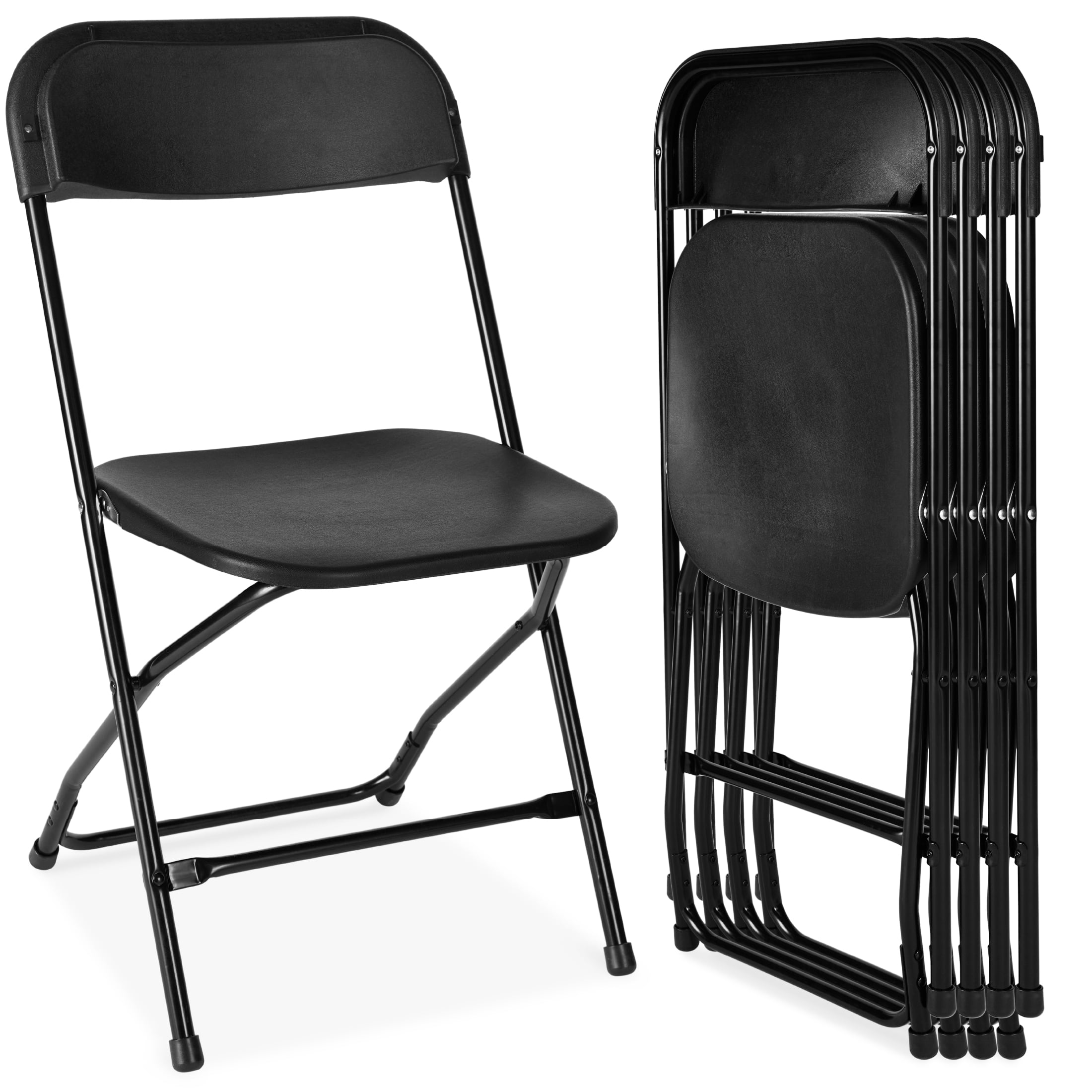 Set of 4 Black Plastic Folding Chairs with Steel Frame