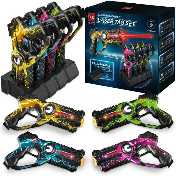 Best Choice Products Set of 4 Rechargeable Laser Tag Blasters No Vests Needed w/Docking Station - Yellow/Green/Teal/Pink