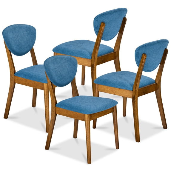Best Choice Products Set of 4 Wooden Dining Chairs, Wood Modern Farmhouse Upholstered Chairs - Walnut/Ocean Blue