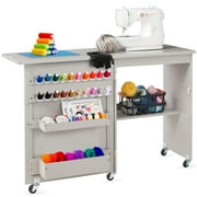 Best Choice Products Sewing Machine Table & Desk w/ Craft Storage and Trays - Gray