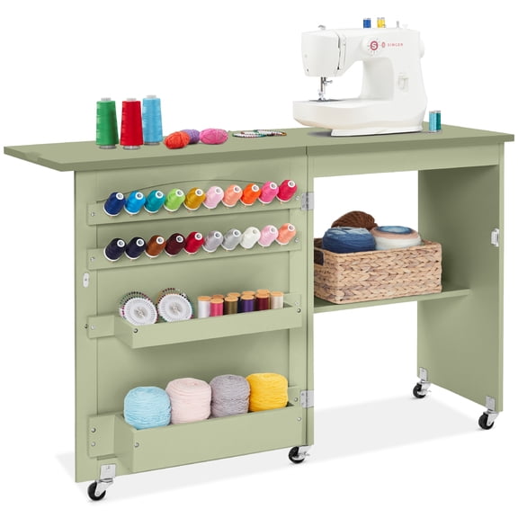Best Choice Products Sewing Machine Table & Desk w/ Craft Storage and Trays - Sage