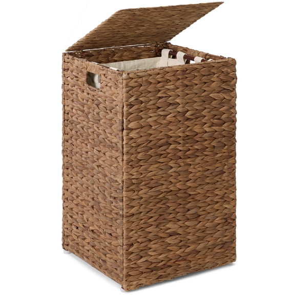 Best Choice Products Small Laundry Hamper W/ Lid, Handwoven Laundry Basket, W/ Washable Liner & Handles - Chestnut