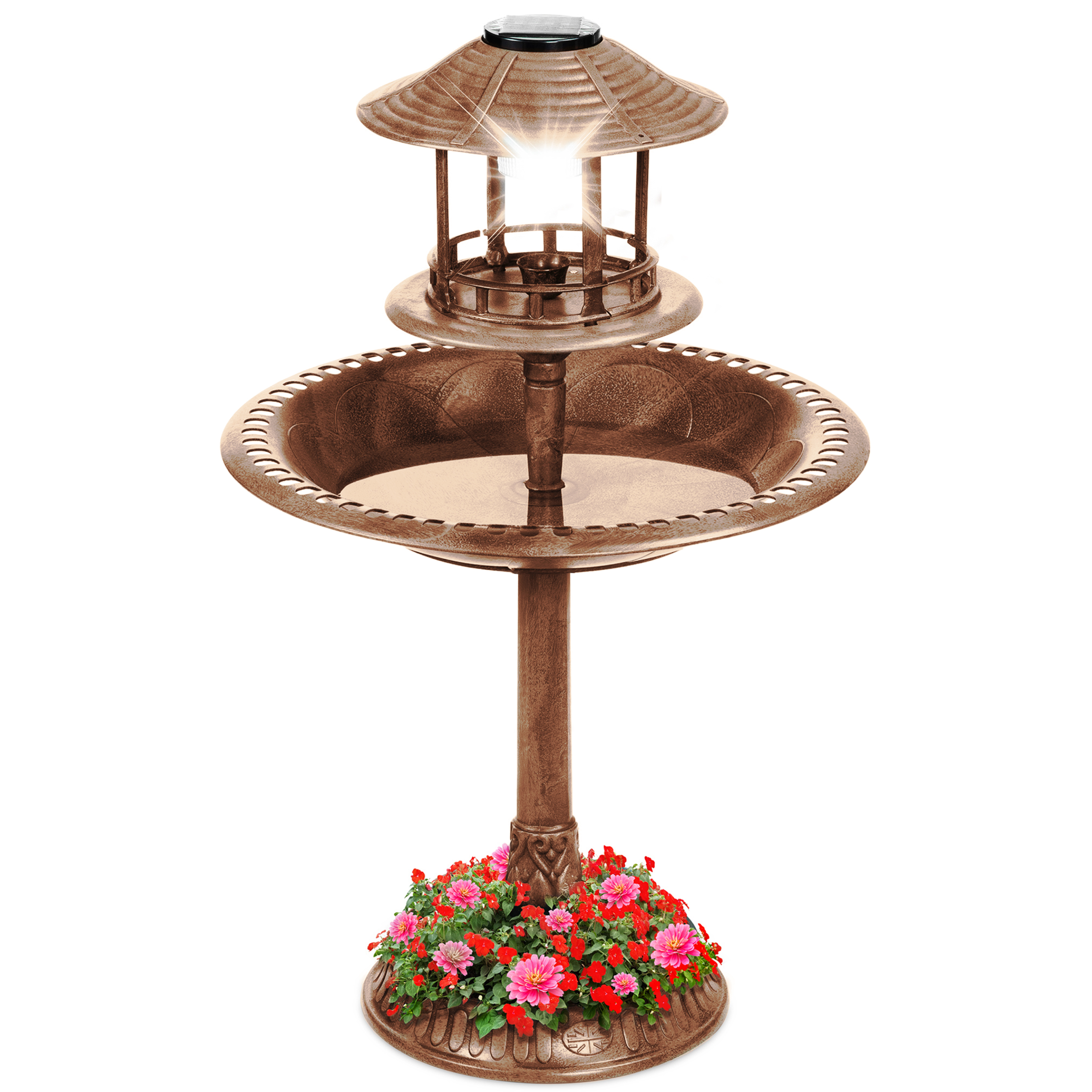Best Choice Products Solar Outdoor Bird Bath Pedestal Fountain Garden Decoration w/ Fillable Planter Base - Bronze - image 1 of 8