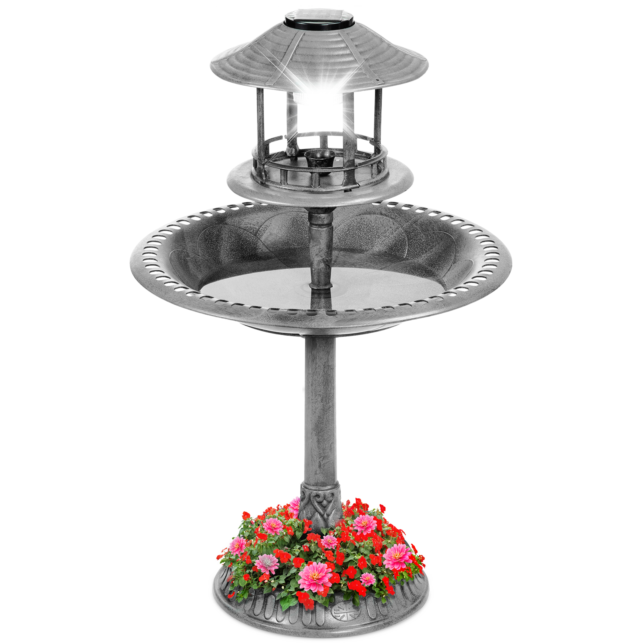 Best Choice Products Solar Outdoor Bird Bath Pedestal Fountain Garden Decoration w/ Fillable Planter Base - Stone - image 1 of 8