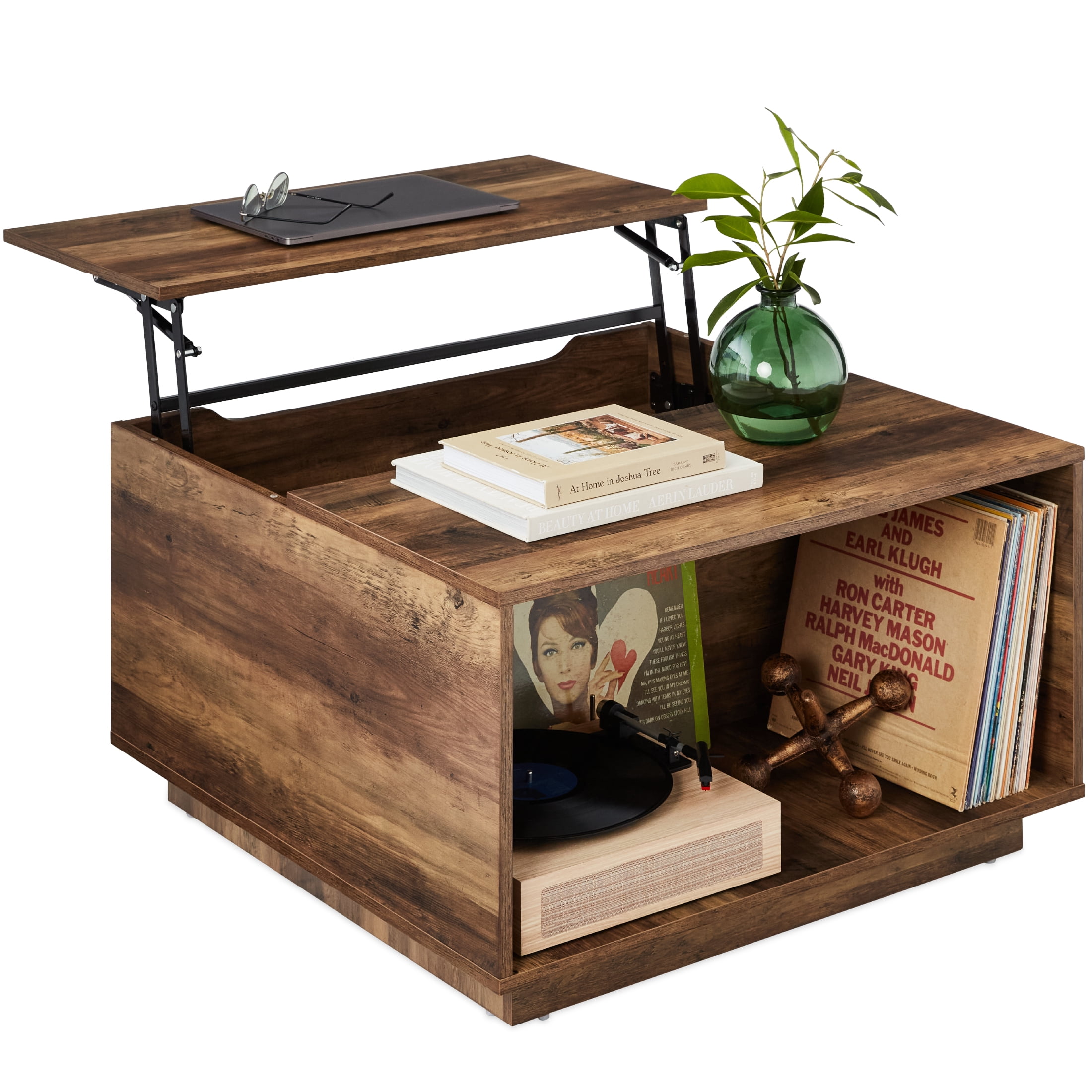 Square Rustic Brown Wood Lift-Top Coffee Table with Storage