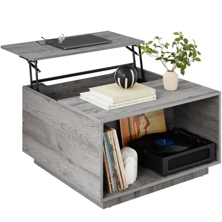 Best Choice Products Square Rustic Modern Lift Top Coffee Table w/ Cubby, Non-Scratch Pads - Gray