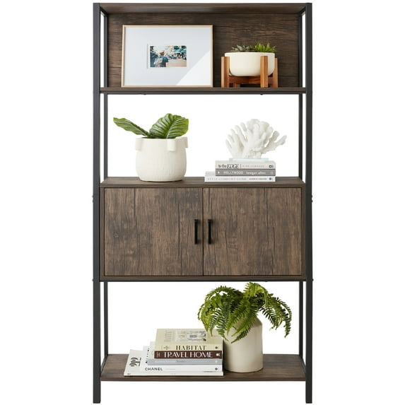 Best Choice Products Storage Bookshelf for Living Room, Walkway w/ Enclosed Cabinet, Elevated Design - Dark Walnut