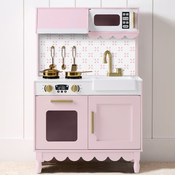Best Choice Products Toddler Kitchen Playset, Wooden Kids Toy Kitchen w/ Microwave, Oven, 5pcs & Storage - Blush Pink