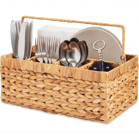 Best Choice Products Utensil Caddy w/Handle - 5 Compartments, Wicker Utensil Silverware Flatware Organizer - Natural