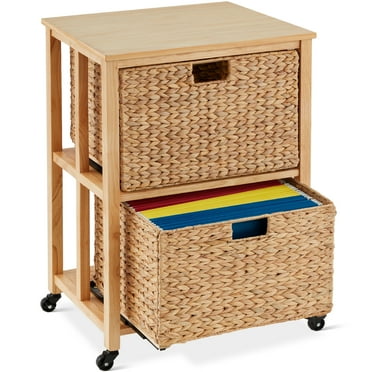 Best Choice Products Vertical Rolling File Cabinet for Home, Office w/ Rubberwood Frame, Locking Caster Wheels - Natural