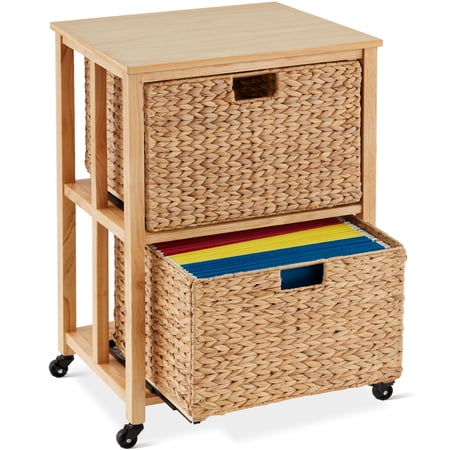 Best Choice Products Vertical Rolling File Cabinet for Home, Office w/ Rubberwood Frame, Locking Caster Wheels - Natural