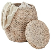 Best Choice Products Vintage Multipurpose Hyacinth Storage Organizer Tote Basket w/ Lid - Whitewash