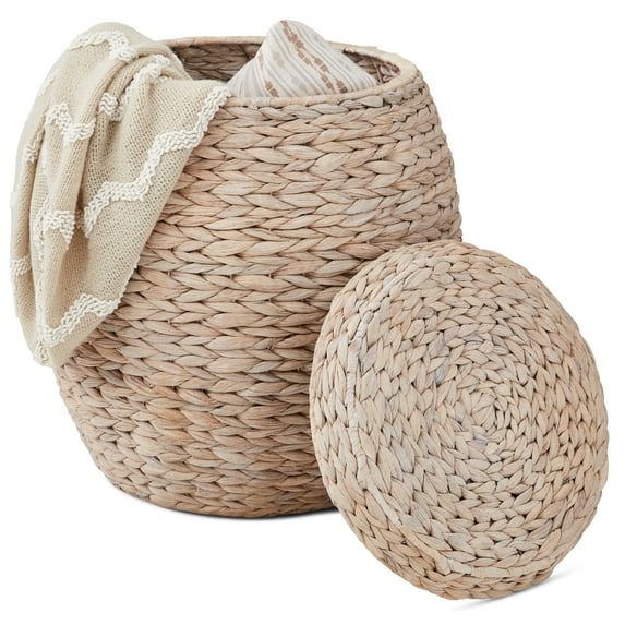 Best Choice Products Vintage Multipurpose Hyacinth Storage Organizer Tote Basket w/ Lid - Whitewash