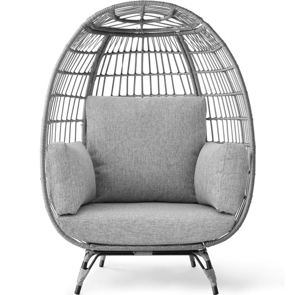 Best Choice Products Wicker Egg Chair Oversized Indoor Outdoor Patio Lounger w/ Steel Frame - Gray/Heather Gray