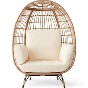 Best Choice Products Wicker Egg Chair Oversized Indoor Outdoor Patio Lounger w/ Steel Frame - Ivory