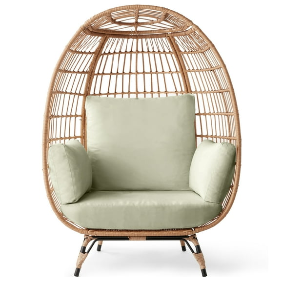 Best Choice Products Wicker Egg Chair Oversized Indoor Outdoor Patio Lounger w/ Steel Frame, 440lb Capacity - Sage