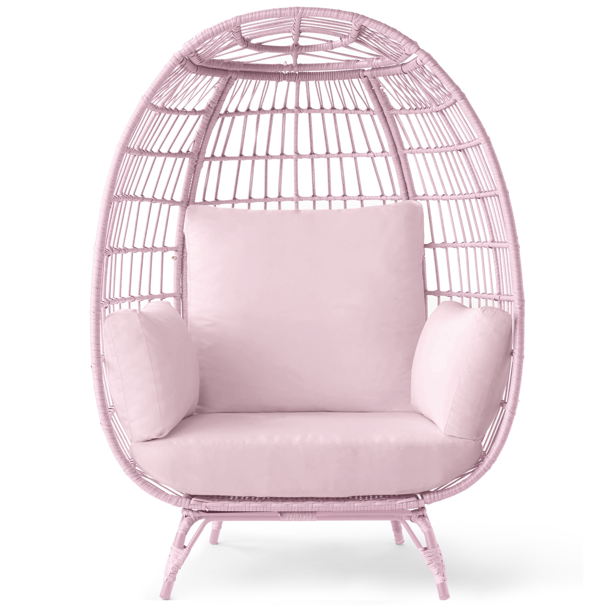 Best Choice Products Wicker Egg Chair Oversized Indoor Outdoor Patio Lounger w/ Steel Frame - Pink/Pink