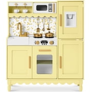 Best Choice Products Wooden Cottage Kids Pretend Play Kitchen with 11 Accessories, Espresso Machine - Butter