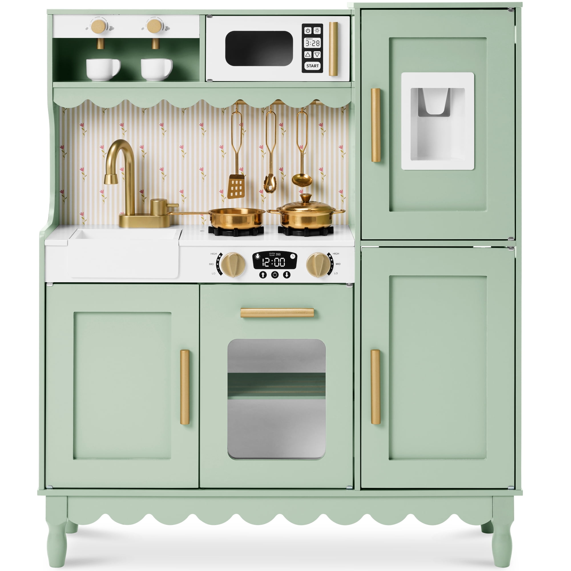 Best Choice Products Wooden Cottage Kids Pretend Play Kitchen with 11 Accessories, Sage