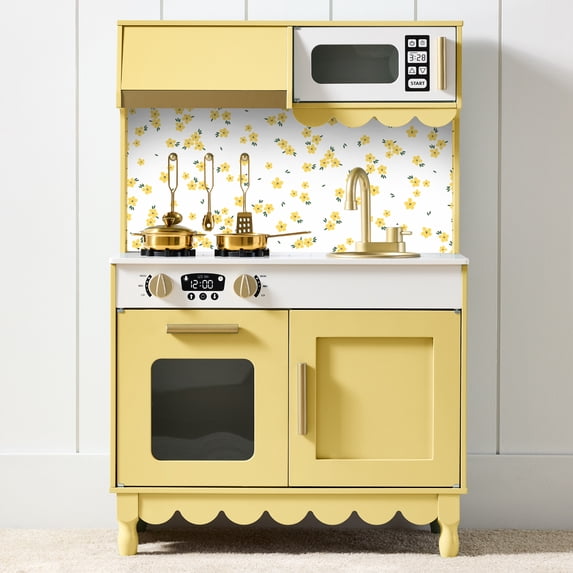 Best Choice Products Wooden Cottage Kids Pretend Play Kitchen with 5 Accessories and Toy Storage - Butter