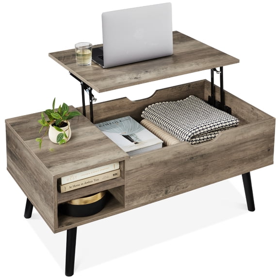 Best Choice Products Wooden Mid-Century Modern Lift Top Coffee Table w/ Hidden Storage, Removable Shelf - Gray Oak