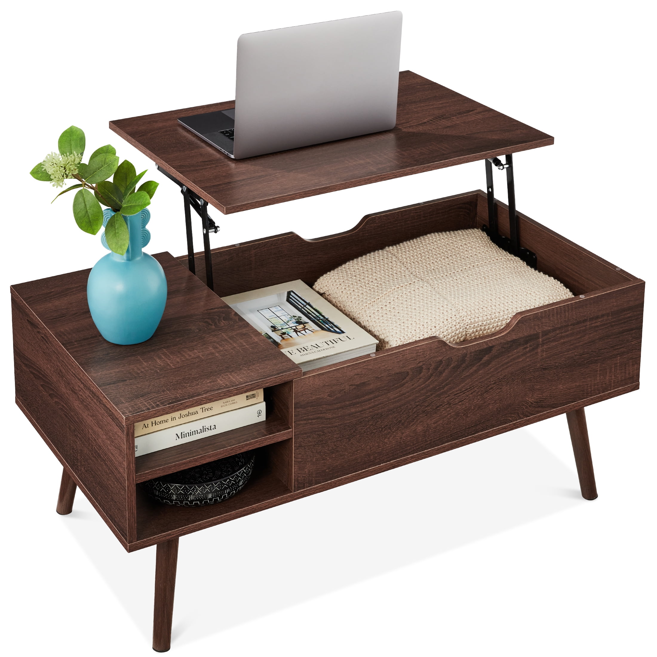 Best Choice MidCentury Modern Wood Style Lift Top Coffee Table with Hidden Storage, Shelf