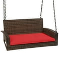 thumbnail image 1 of Best Choice Products Woven Wicker Hanging Porch Swing Bench for Patio, Deck w/ Mounting Chains, Seat Cushion - Brown/Red, 1 of 7