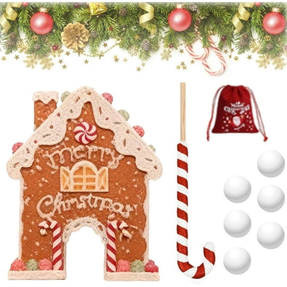 Best Christmas Game - Gingerbread Golf Game Set, Christmas Indoor Family Game for Kids & Adults, Wooden Golf Toy with 1 Candy Cane Stick and 6 Balls, Party Game for Home Play 1PCS