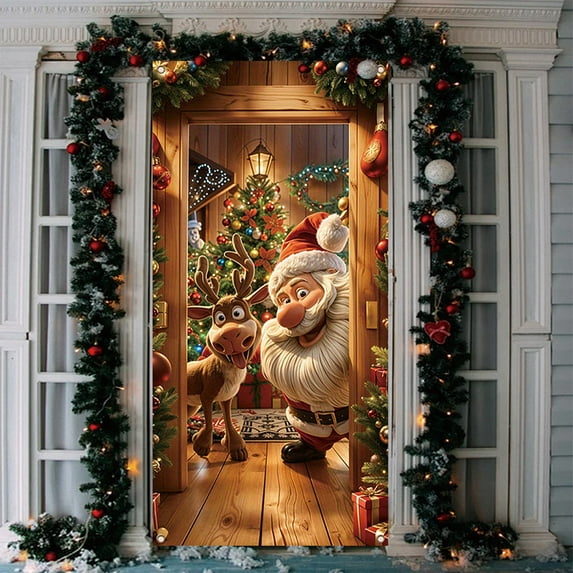Best Christmas Gifts 2025 Christmas Decorations 35X71 Inch Santa Claus Christmas Door Cover For Festival Party Backdrop Best Christmas Decor Home