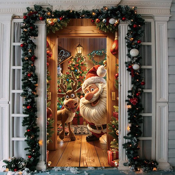 Best Christmas Gifts 2025 Christmas Decorations 35X71 Inch Santa Claus Christmas Door Cover For Festival Party Backdrop Best Christmas Decor Home