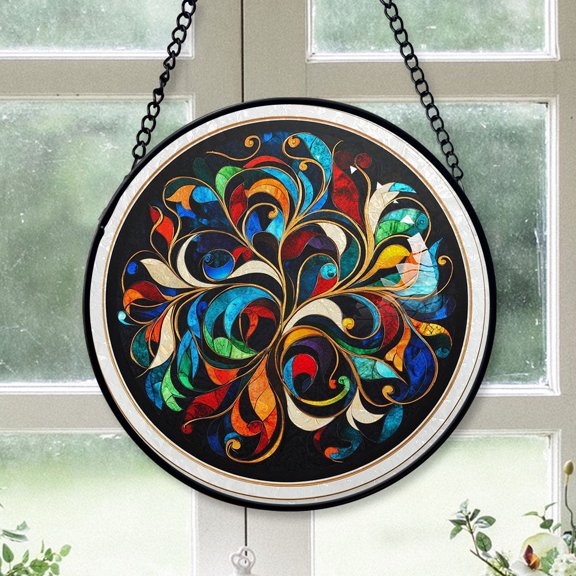 Best Christmas Gifts - Black White Gold Vortexs Conchs Stained Glass Hanging Ornament - Snow-Dusted Pines Christmas Tree Decor, Gift for Family & Friends, Keepsake 2025